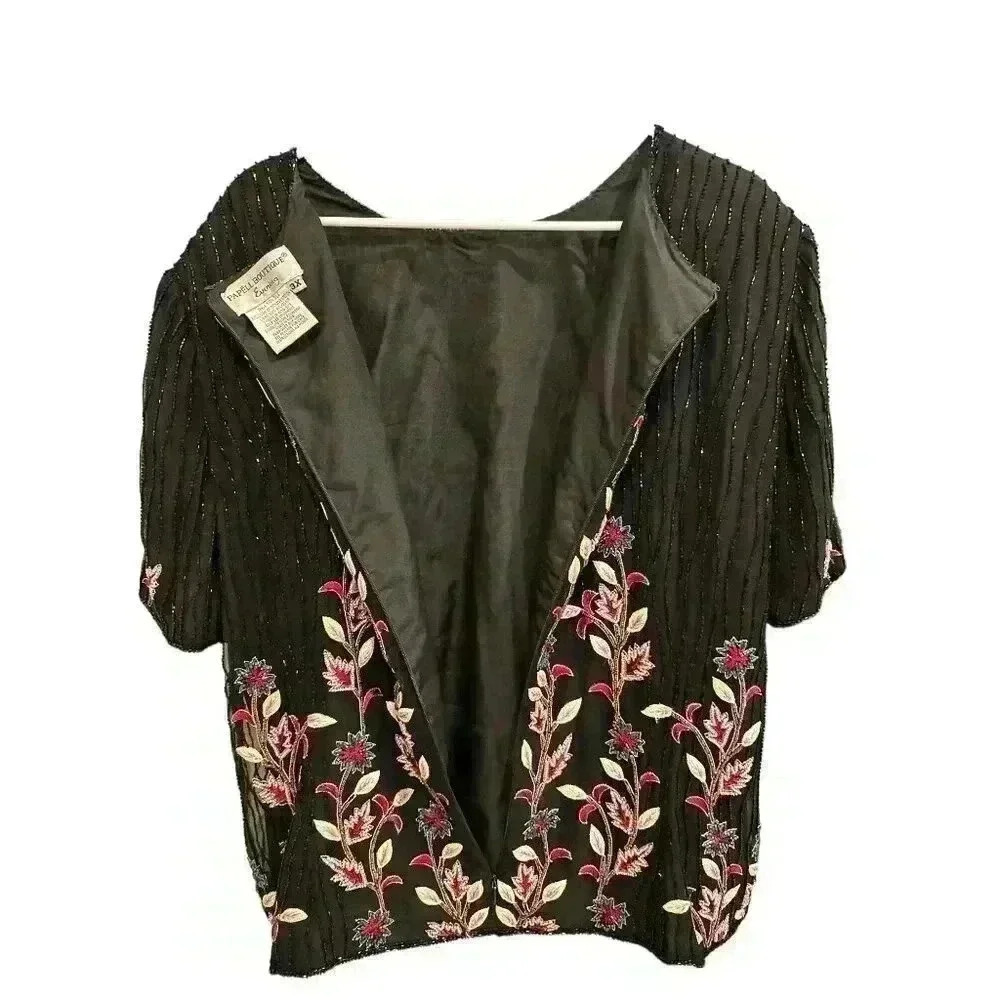 - Vintage Adrianna Papell Silk Embroidered Beaded Floral Blouse Size 3X, P… - Picture 8 of 9